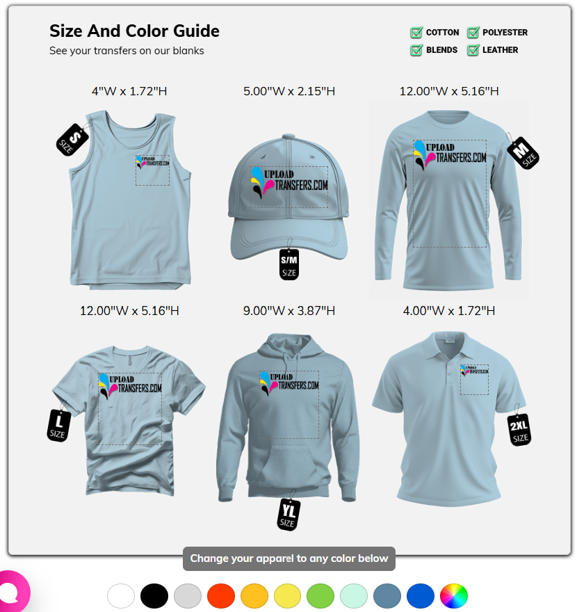 AI size and color guide
