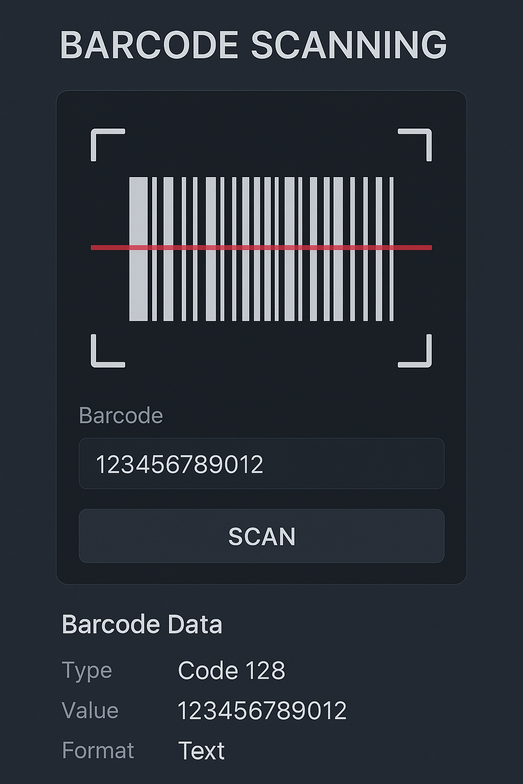 Barcode scanning app screen