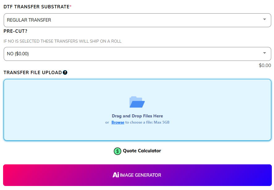 Transfer file upload section